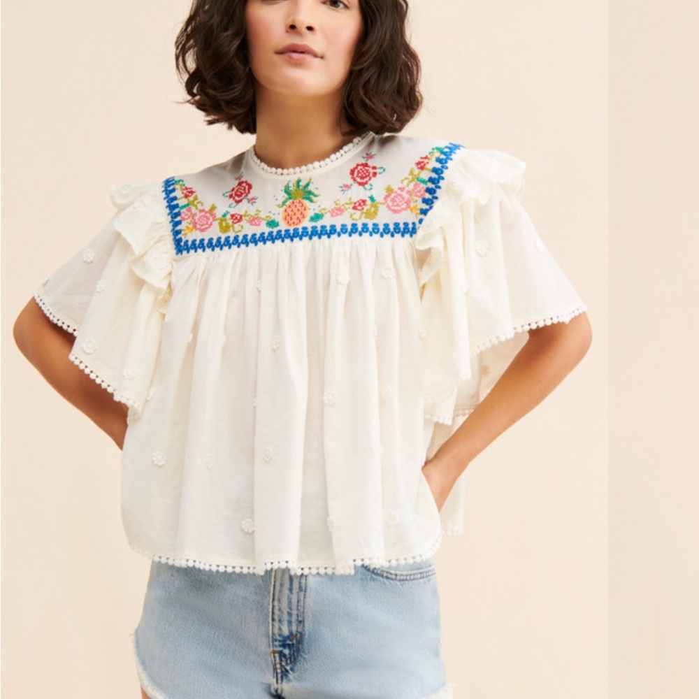 Farm Rio Cross Stitch Embroidered Blouse